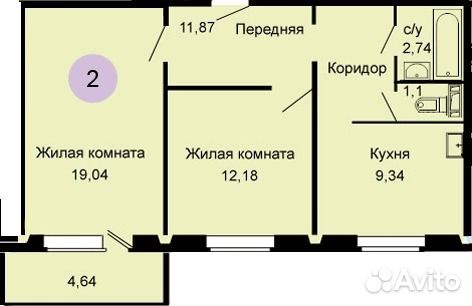 2-к квартира, 59 м², 4/10 эт.