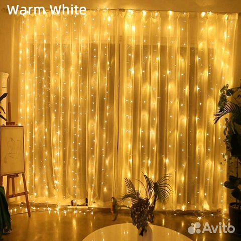 Гирлянда-штора Огонёк LED(3х3м,300ламп,белая-тепл)