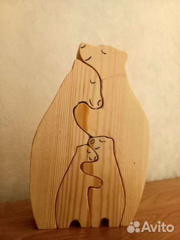 Фигурка пазл медведи из дерева(семья)