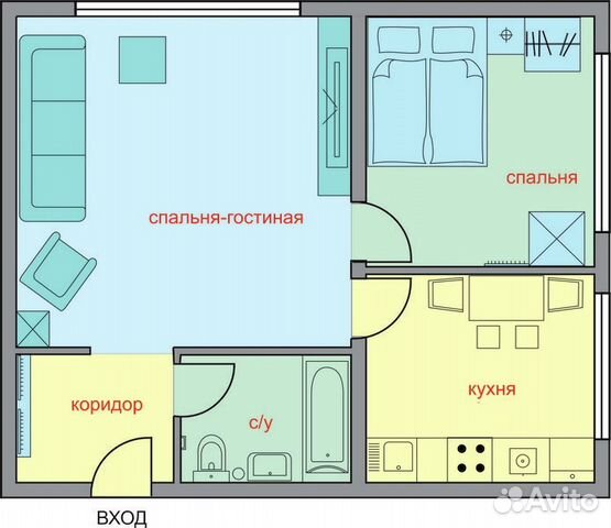 2-к квартира, 43 м², 1/8 эт.