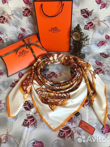 Серый Шарф Hermes Платок Гермес Палантин