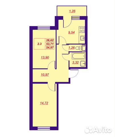 2-к квартира, 55 м², 5/11 эт. 2-к квартира, 55 м², 5/11 эт.
