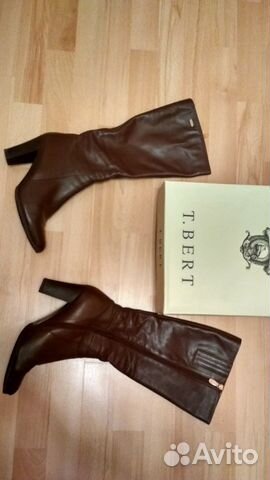 Сапоги осенние кожаные коричневые р.39-40