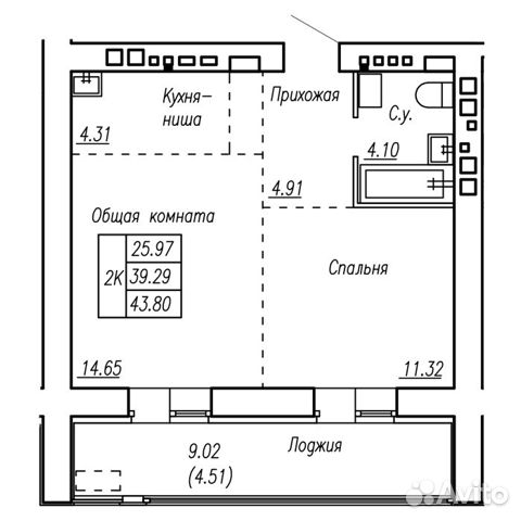 2-к квартира, 43.8 м², 10/16 эт.