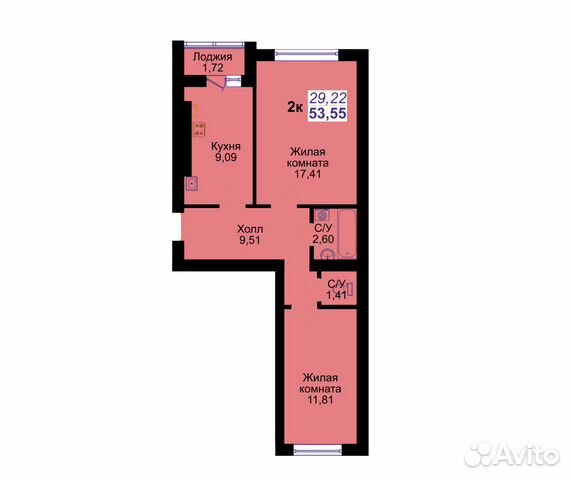 2-к квартира, 53.6 м², 7/9 эт. 2-к квартира, 53.6 м², 7/9 эт.