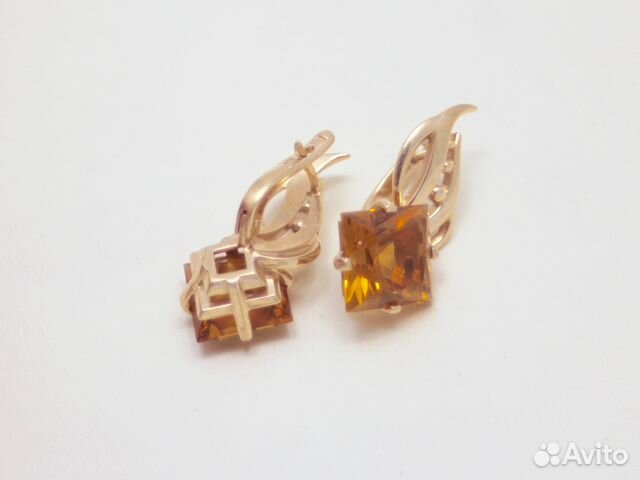 Золотые серьги С цитрином 12,80 грамм