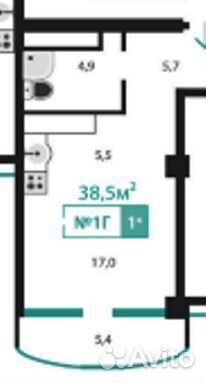 1-к квартира, 38.5 м², 11/15 эт.