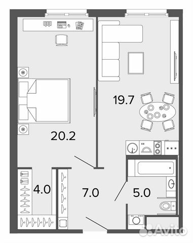 1-к квартира, 55.9 м², 7/13 эт.