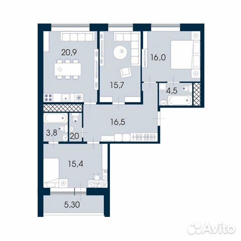 3-к квартира, 95 м², 13/20 эт.