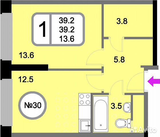 1-к квартира, 39.2 м², 5/22 эт.