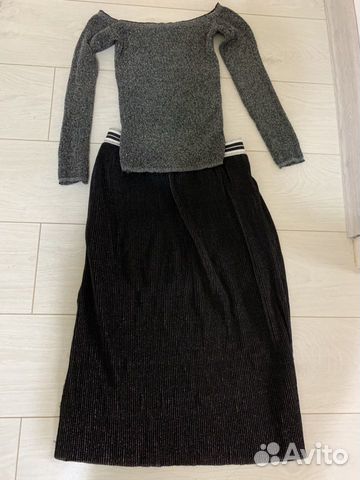 Кофта с открытыми плечами и юбка с люрексом терано