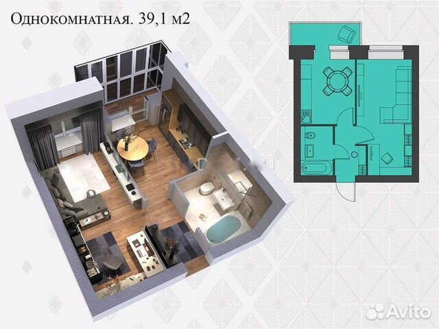 1-к квартира, 39.1 м², 3/8 эт.