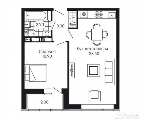 1-к квартира, 42.7 м², 5/12 эт. 1-к квартира, 42.7 м², 5/12 эт.