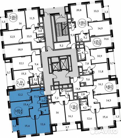 3-к квартира, 74.8 м², 4/17 эт. 3-к квартира, 74.8 м², 4/17 эт.