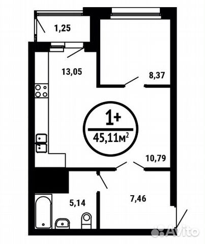 1-к квартира, 45 м², 4/25 эт.