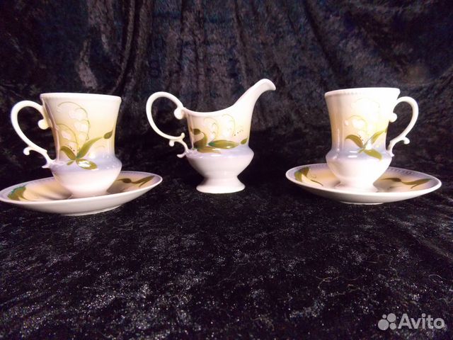 Сервиз кофейный, винтаж, ручная роспись, 1962-90 г