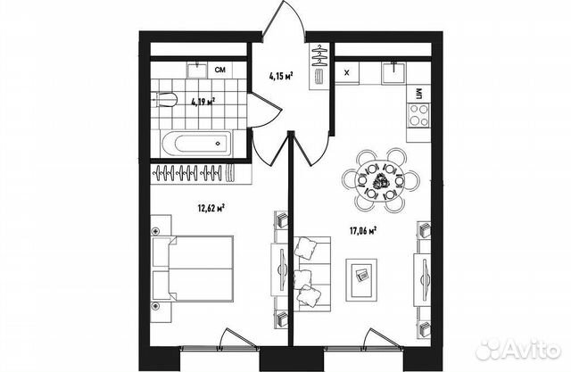 1-к квартира, 37.7 м², 7/19 эт. 1-к квартира, 37.7 м², 7/19 эт.