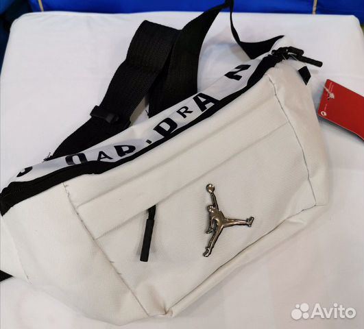 Сумка барсетка на пояс Jordan белая чёрная Красная