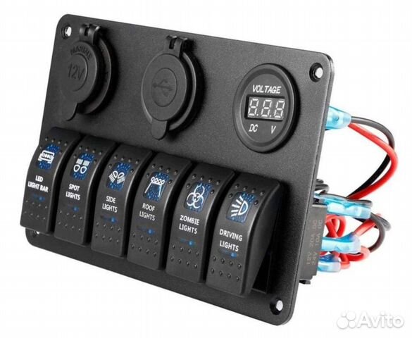 Панель с 6 выключателями, USB,V-метром и прикурив Панель с 6 выключателями, USB,V-метром и прикурив