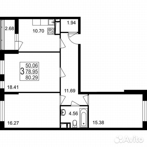3-к квартира, 80.3 м², 5/8 эт.