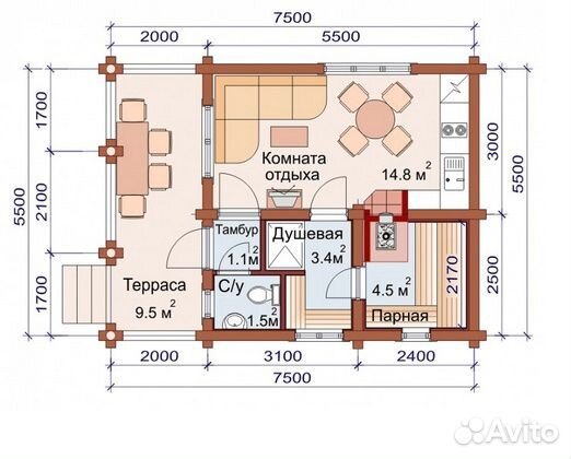 Сруб 5.5мх7.5м