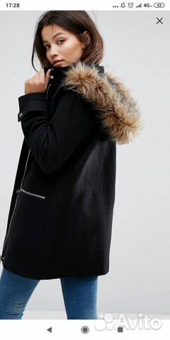 Парка чёрная с искусственным мехом New look