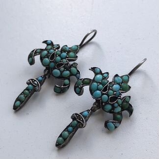 Серьги старинные бирюза редкие серебро