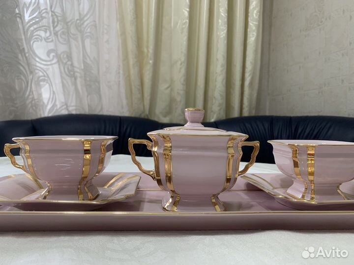 Кофейный сервиз thun розовый фарфор винтаж
