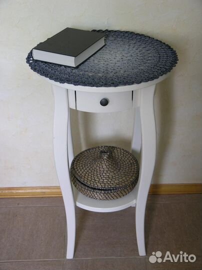 Салфетка круглая вязаная серо-синяя Ручная работа