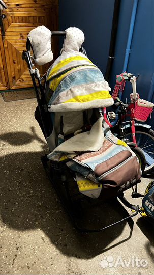 Детские санки коляска с большими колесами