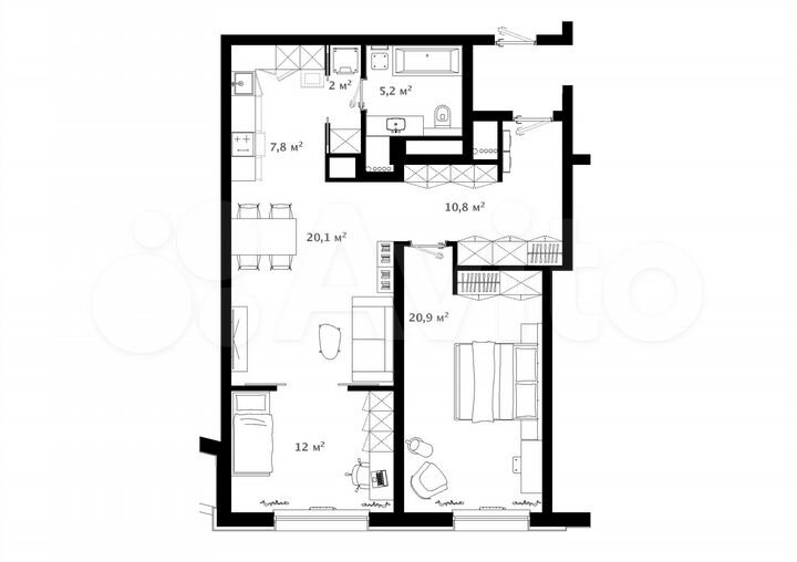 2-к. квартира, 80,8 м², 16/20 эт.