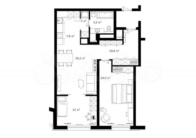 2-к. квартира, 80,8 м², 16/20 эт.