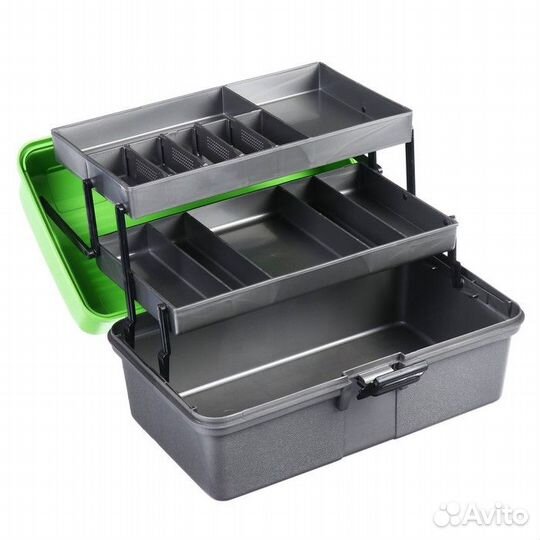 Ящик рыболовный Helios двухполочный, зелёный (T-HS