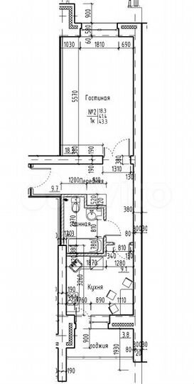 1-к. квартира, 42 м², 9/10 эт.