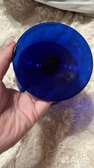 Бокал (кубок) из синего богемского стекла