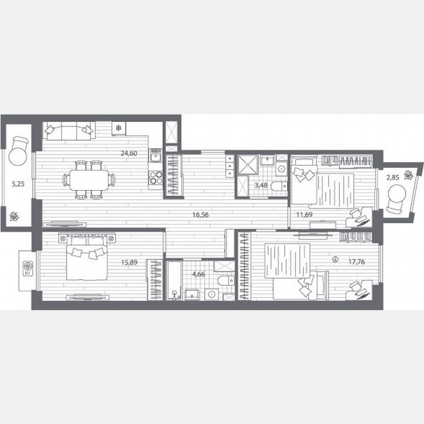 3-к. квартира, 97,1 м², 3/13 эт.