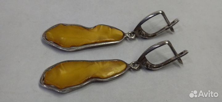 Серьги. серебро 925 проба янтарь желток