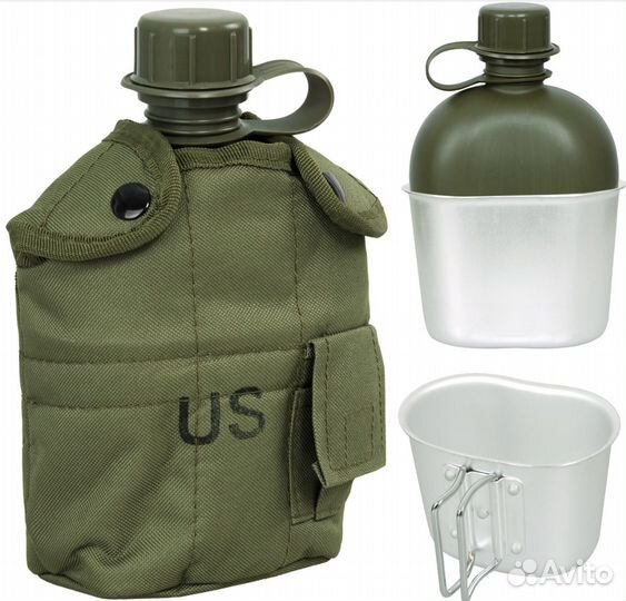 Фляжка армейская в чехле с котелком