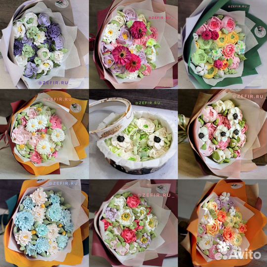 Зефирные букеты, зефирные цветы, зефир