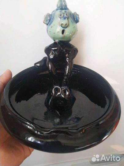 Пепельница керамическая с чёртиком, СССР, 1980-е