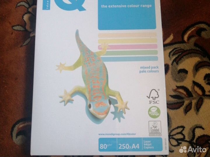 Цветная бумага А4 IQ 5 цветов