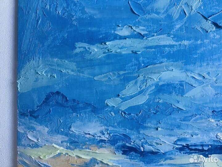 Картина маслом пейзаж/ озеро/ море/закат