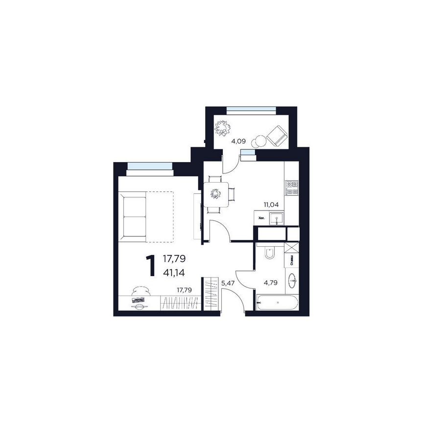 1-к. квартира, 41,1 м², 1/15 эт.