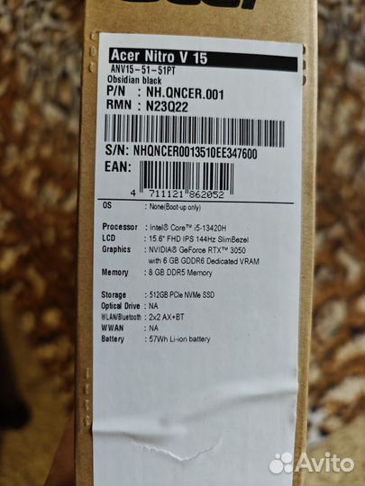Acer nitro v15(anv15-51)