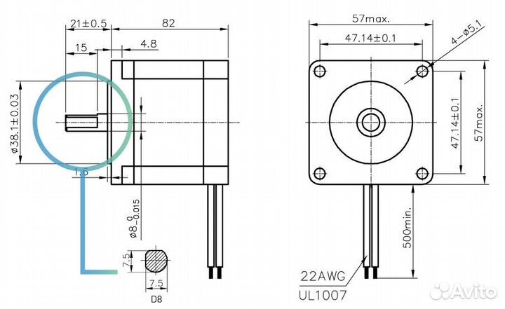 Шаговый двигатель nema23 57x82мм, вал 8мм