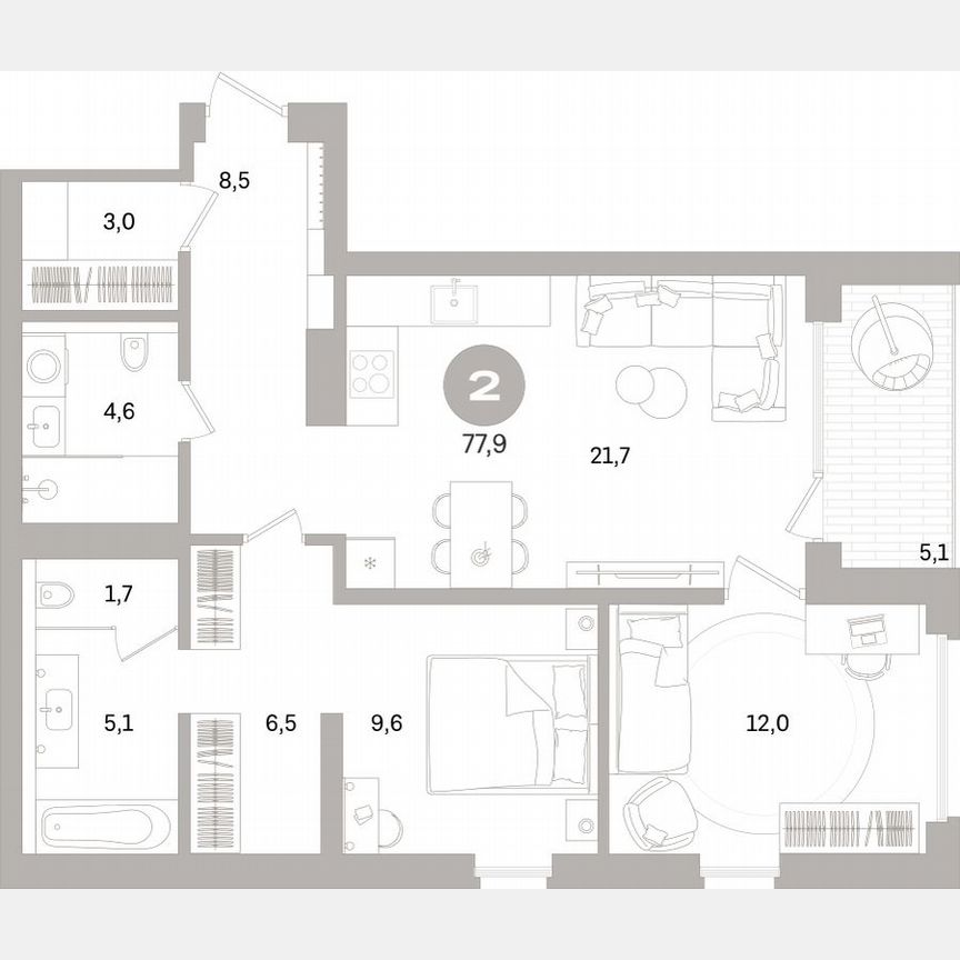 2-к. квартира, 76,4 м², 14/16 эт.