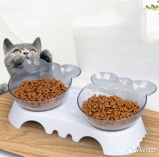 Двойная миска для кошек на подставке