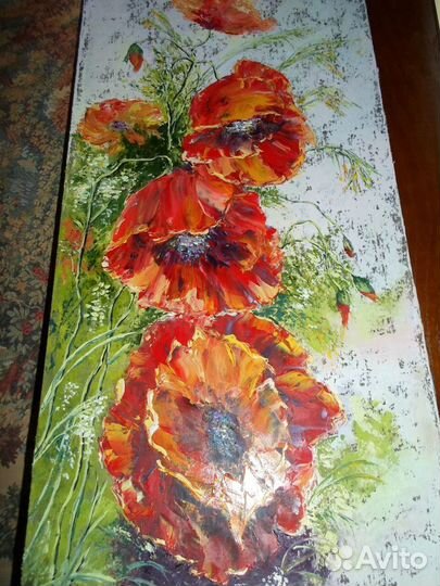 Красные маки маслом 74*30