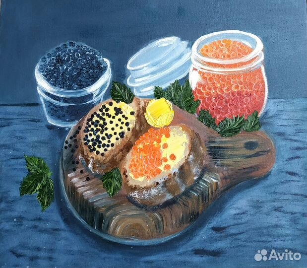 Картина маслом на холсте. Натюрморт. Икра