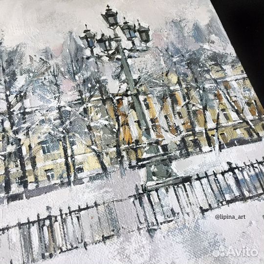 Картина маслом зимний этюд Петербург